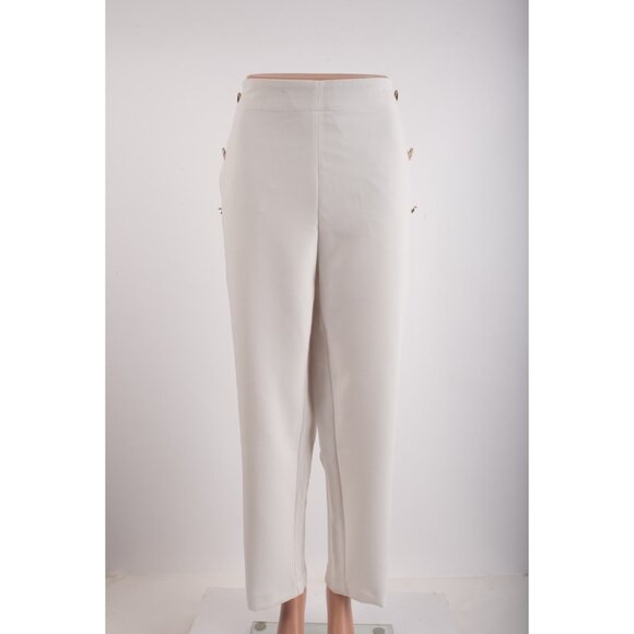 Zara Womans Trousers Pants Size XL White Gold Button Straight Leg  9929/020 NWT - Picture 2 of 8
